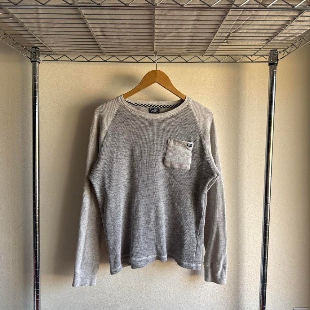 Point Zero y2k thermal long sleeve raglan in heather grey with contrast ribbed c